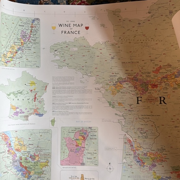 De Long Art Print Wine Map of France with information booklet - Picture 2 of 3